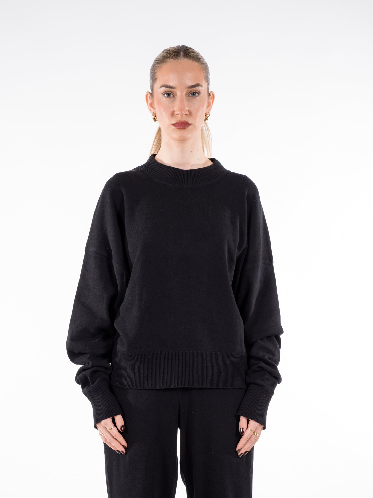 Fine Knit Sweater & Pants Set Black