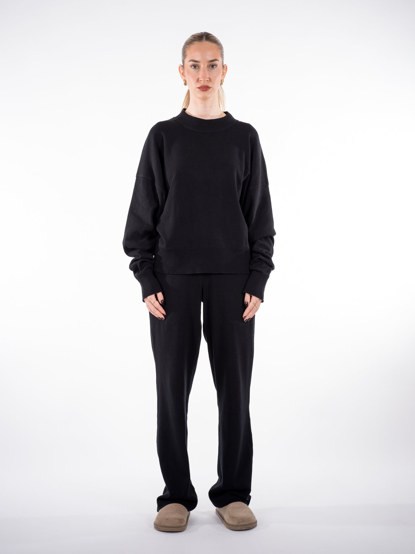 Fine Knit Sweater & Pants Set Black