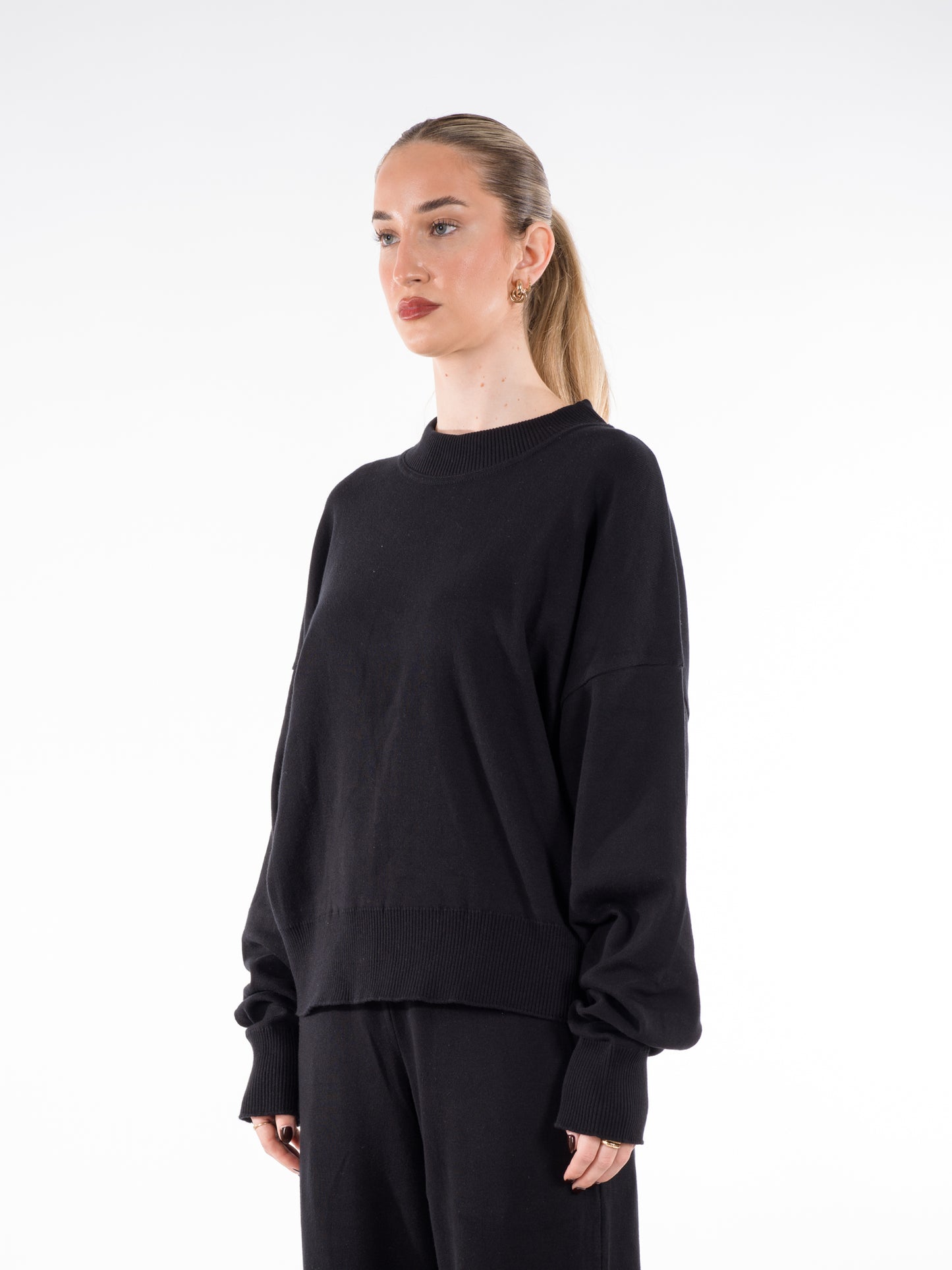 Fine Knit Sweater & Pants Set Black