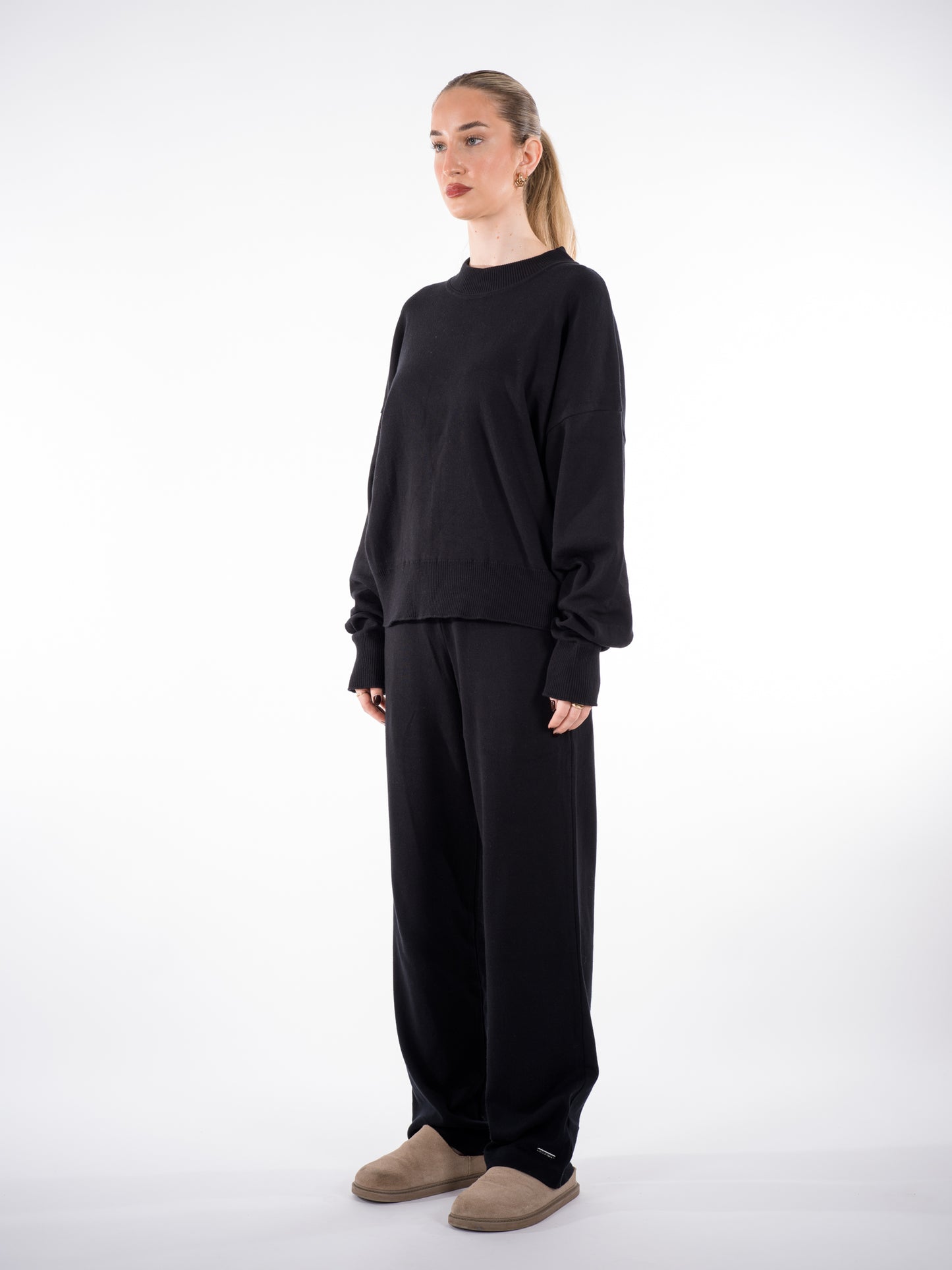 Fine Knit Sweater & Pants Set Black