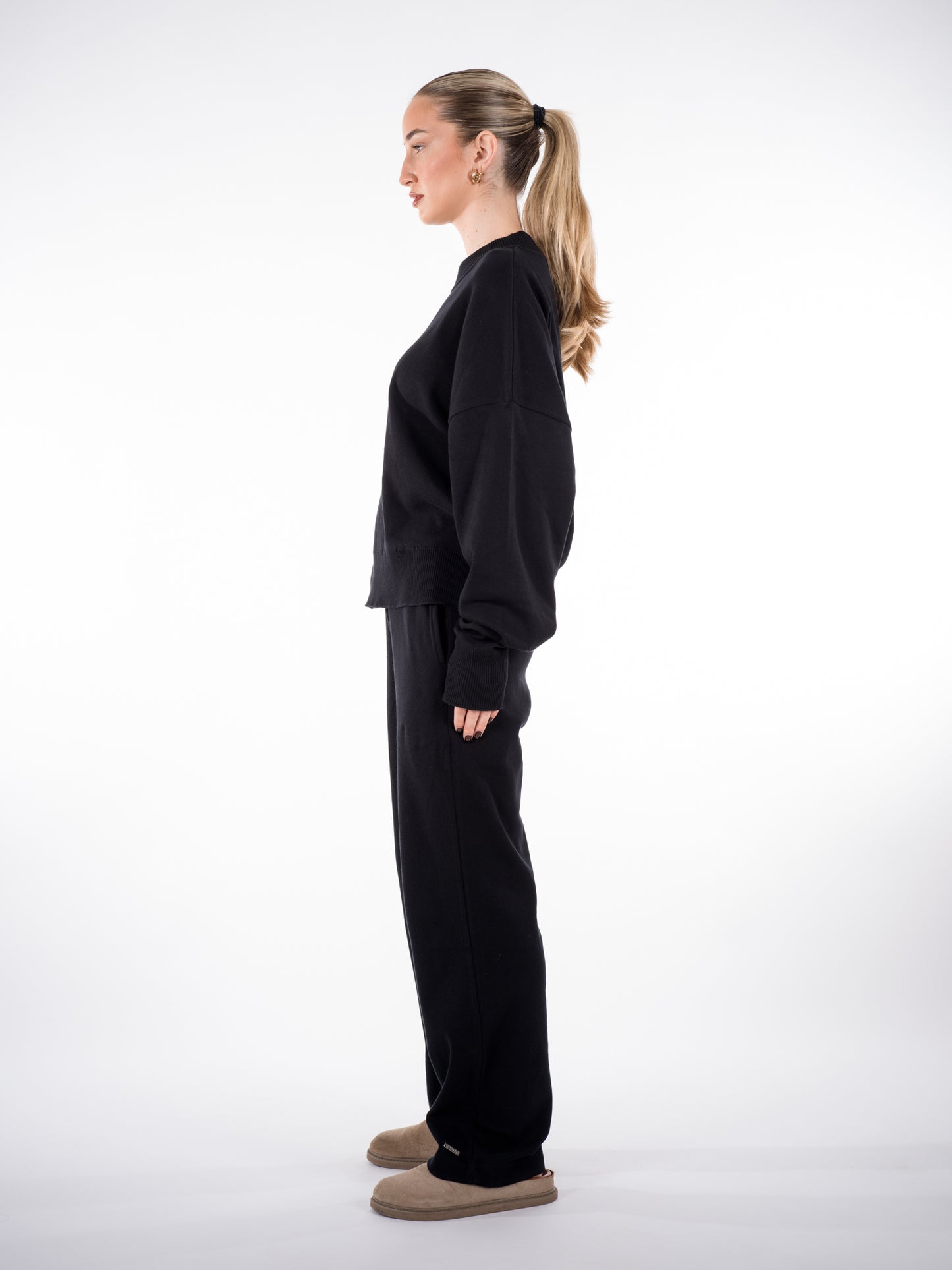 Fine Knit Sweater & Pants Set Black