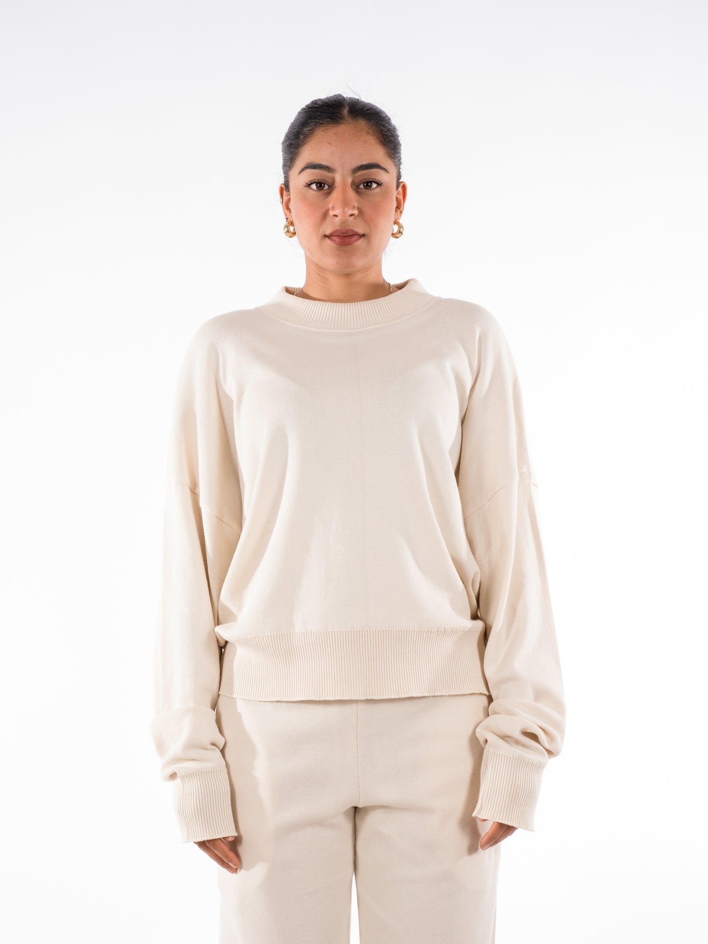 Fine Knit Sweater & Pants Set Cream