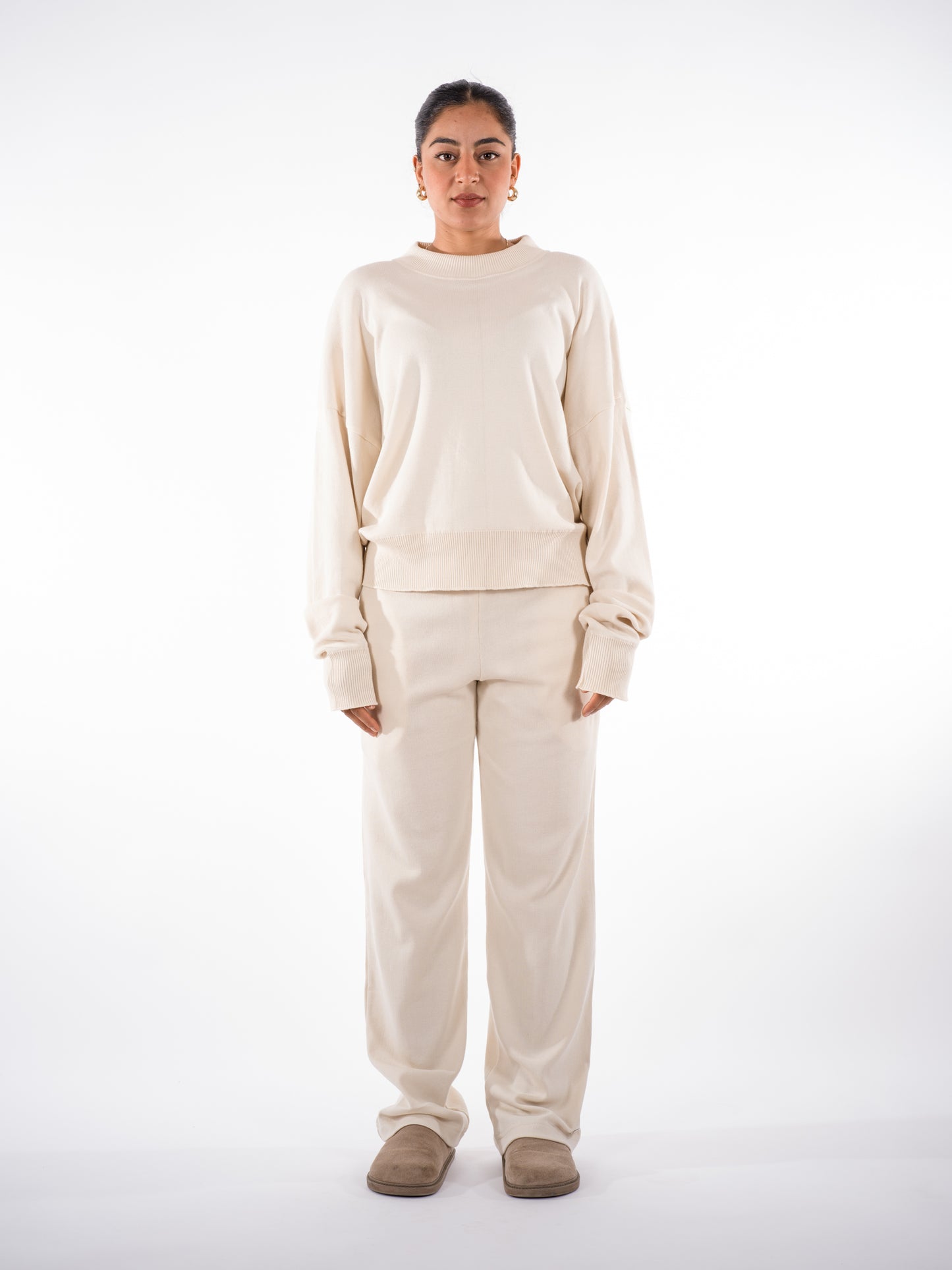 Fine Knit Sweater & Pants Set Cream