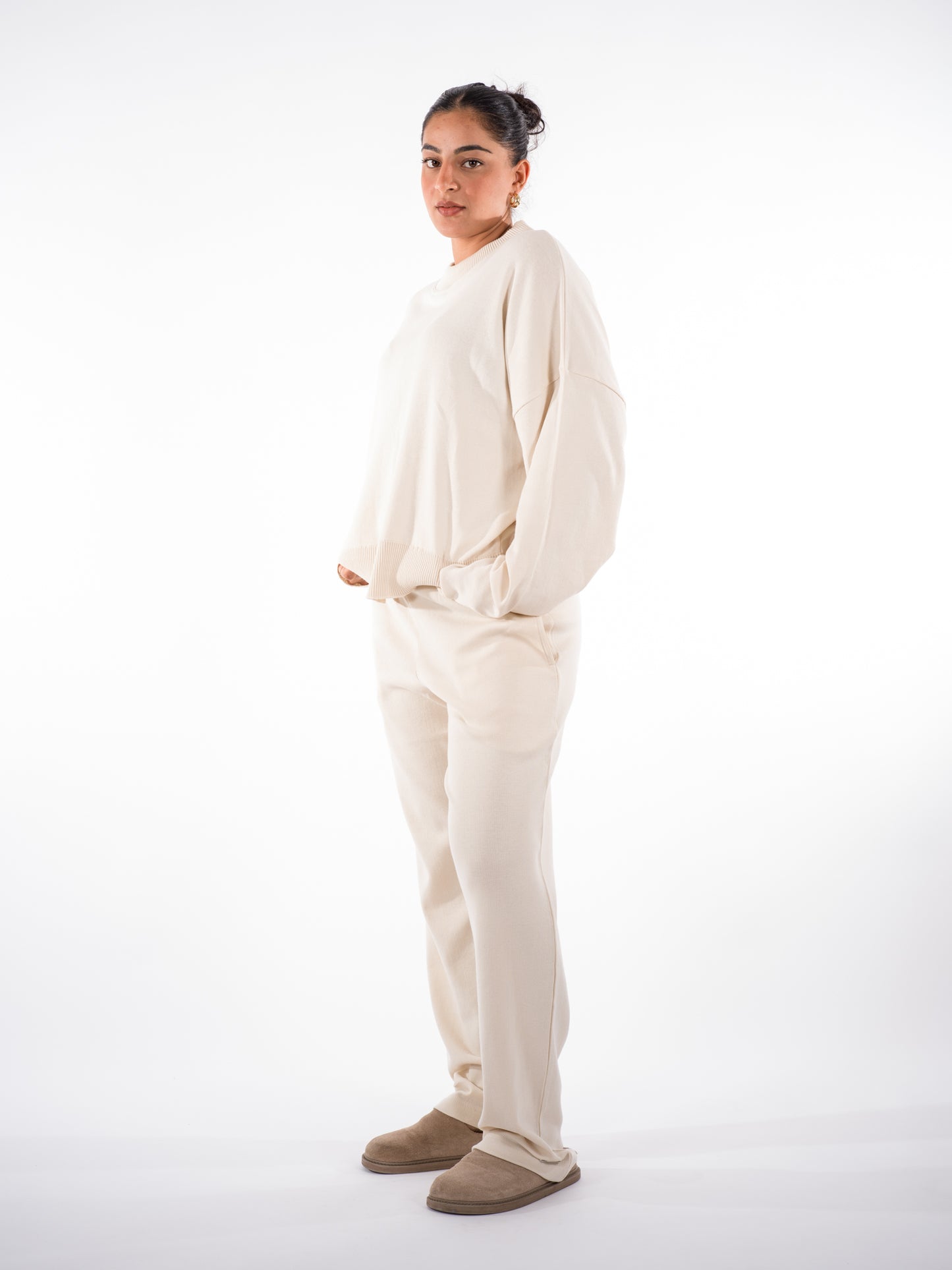 Fine Knit Sweater & Pants Set Cream