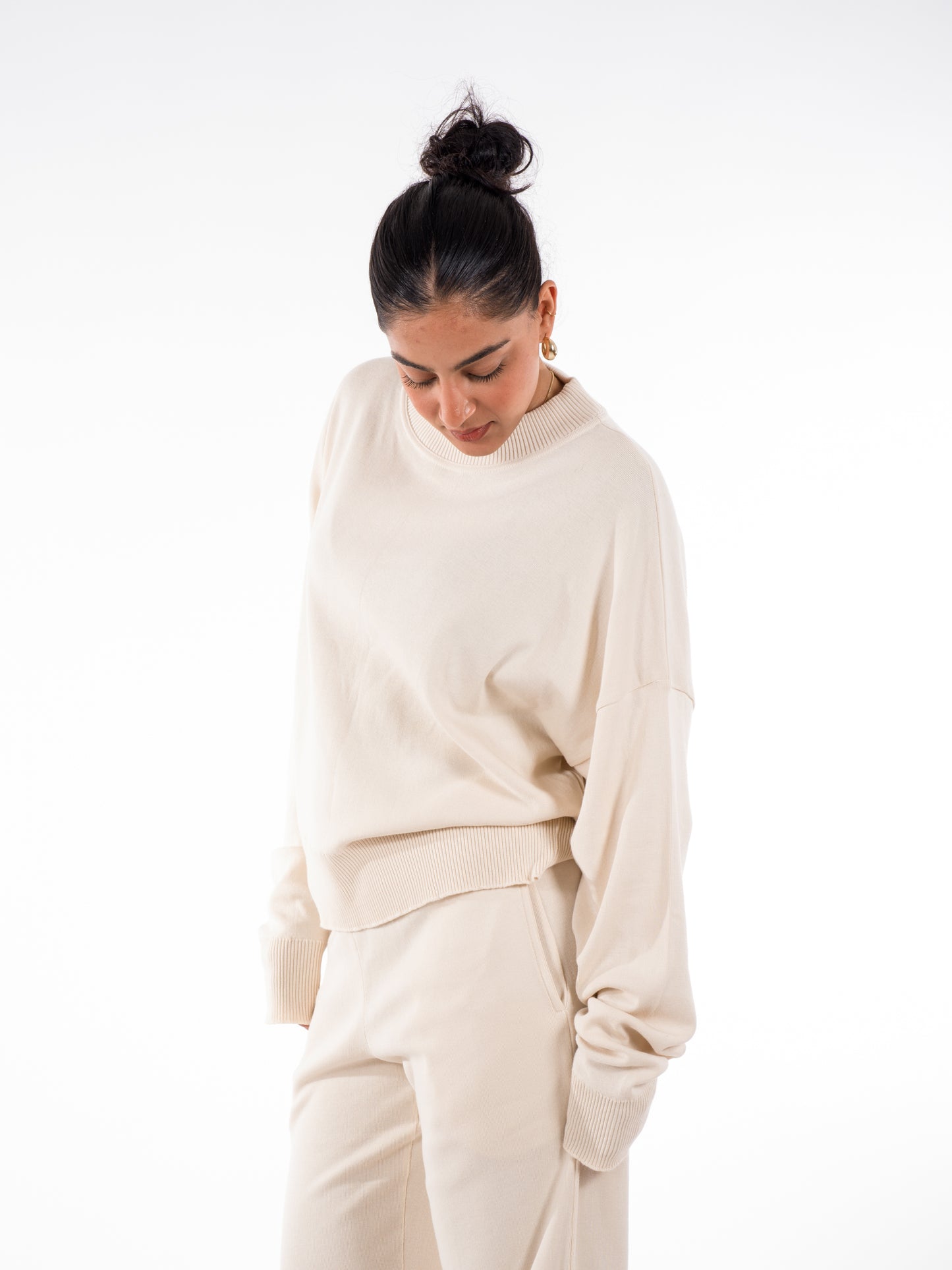 Fine Knit Sweater & Pants Set Cream