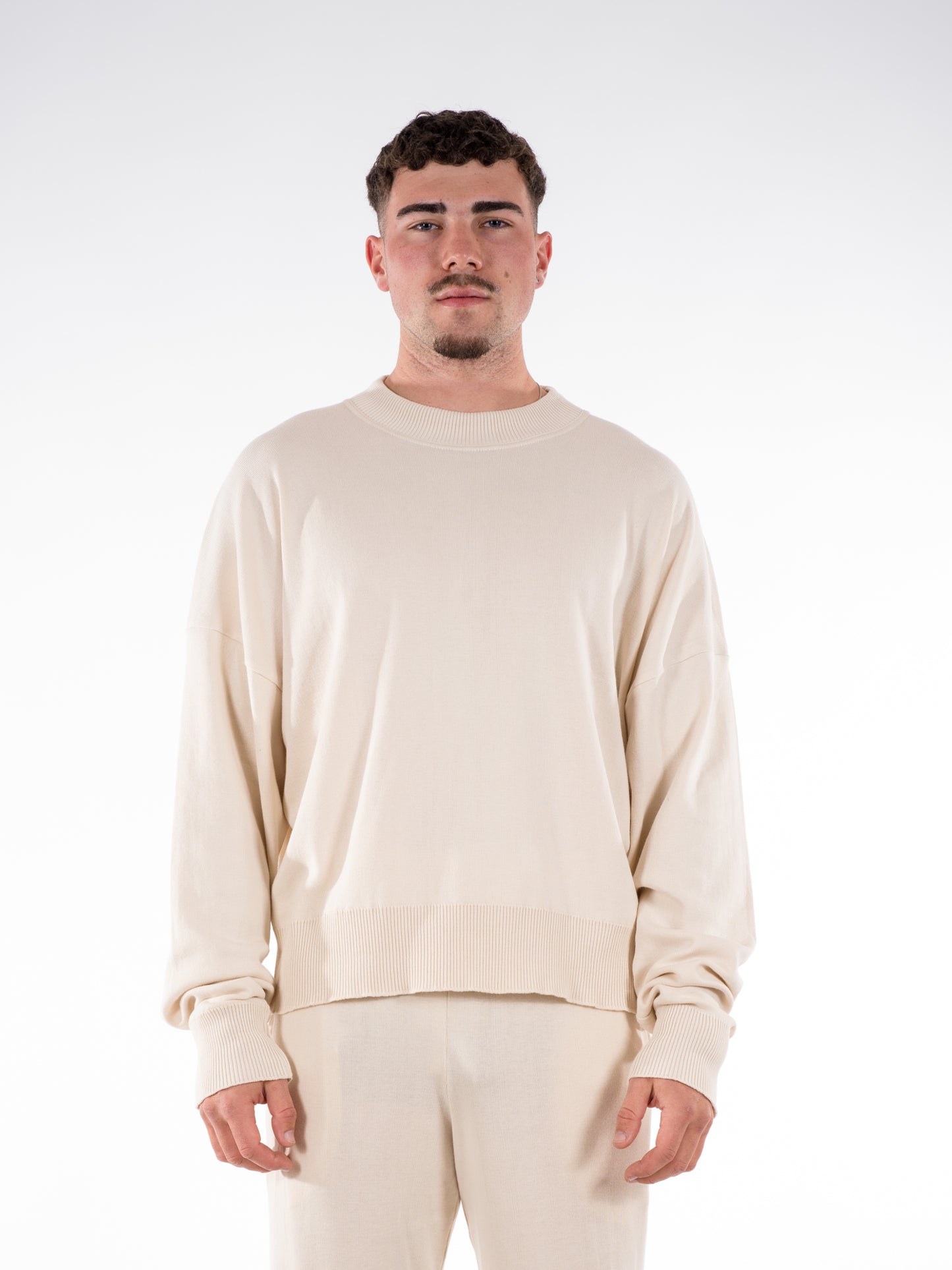 Fine Knit Sweater & Pants Set Cream