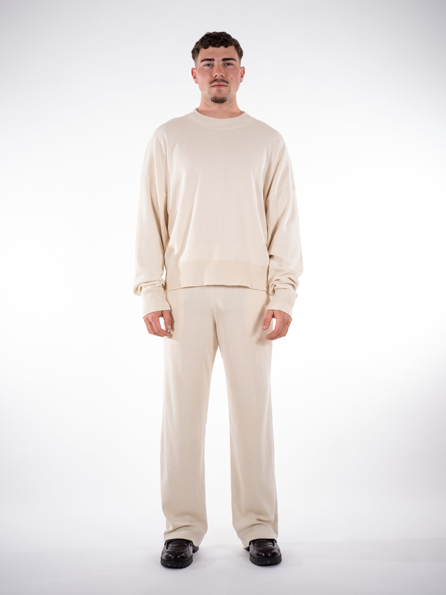 Fine Knit Sweater & Pants Set Cream