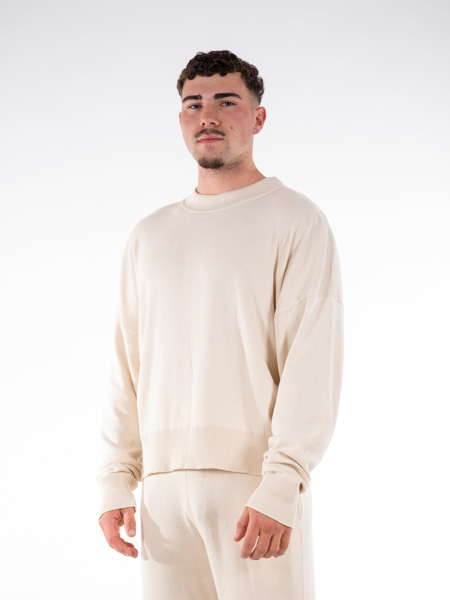 Fine Knit Sweater & Pants Set Cream