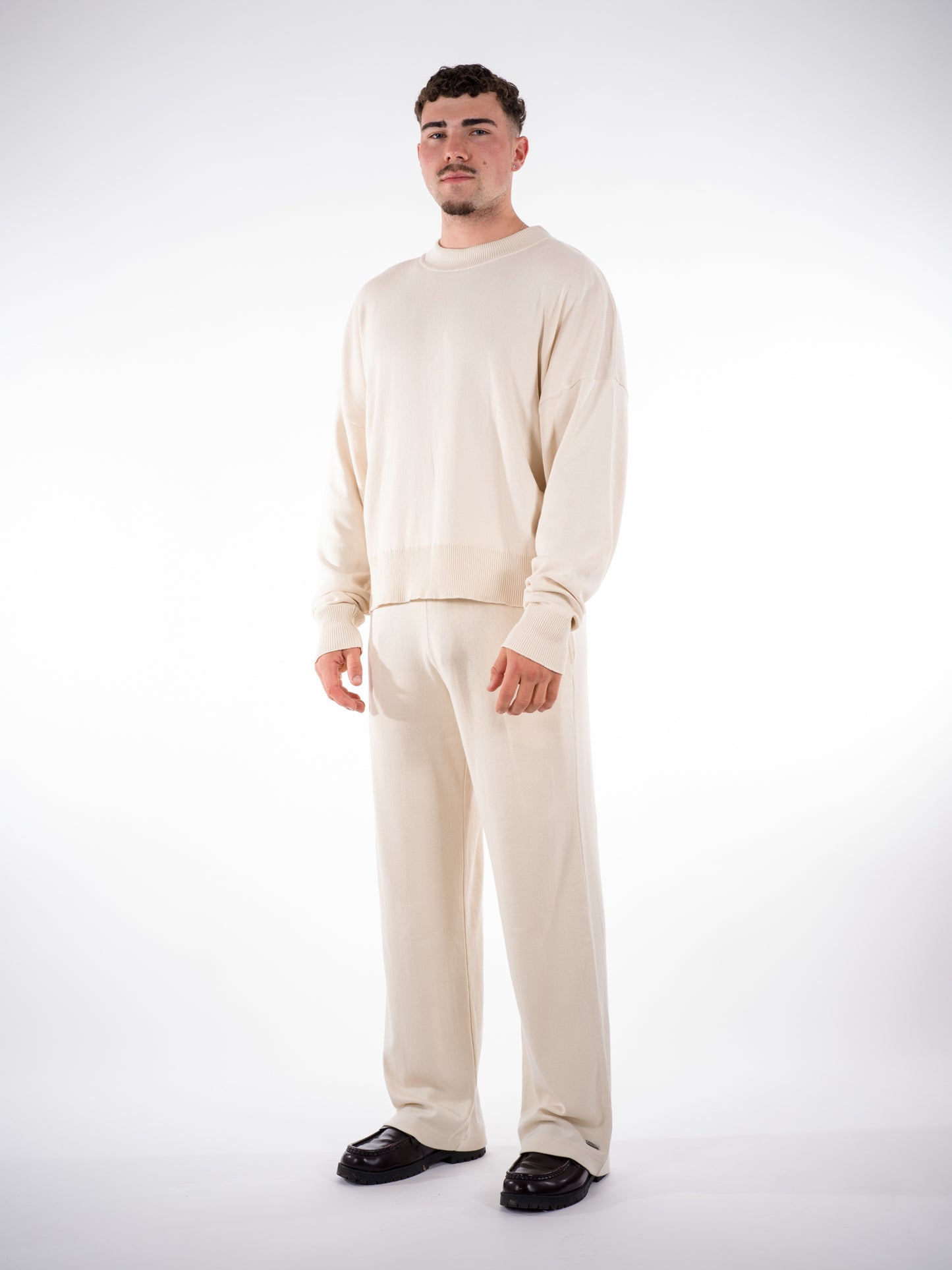 Fine Knit Sweater & Pants Set Cream