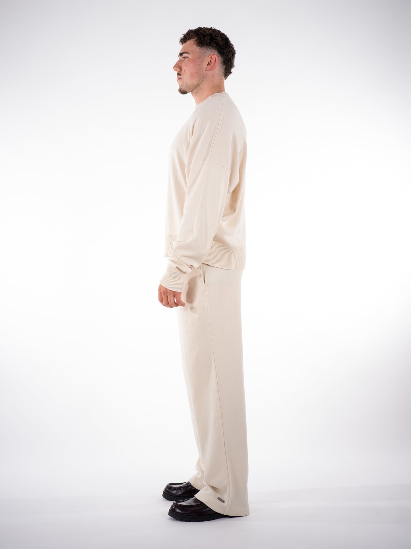 Fine Knit Sweater & Pants Set Cream