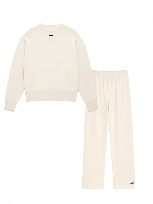 Fine Knit Sweater & Pants Set Cream